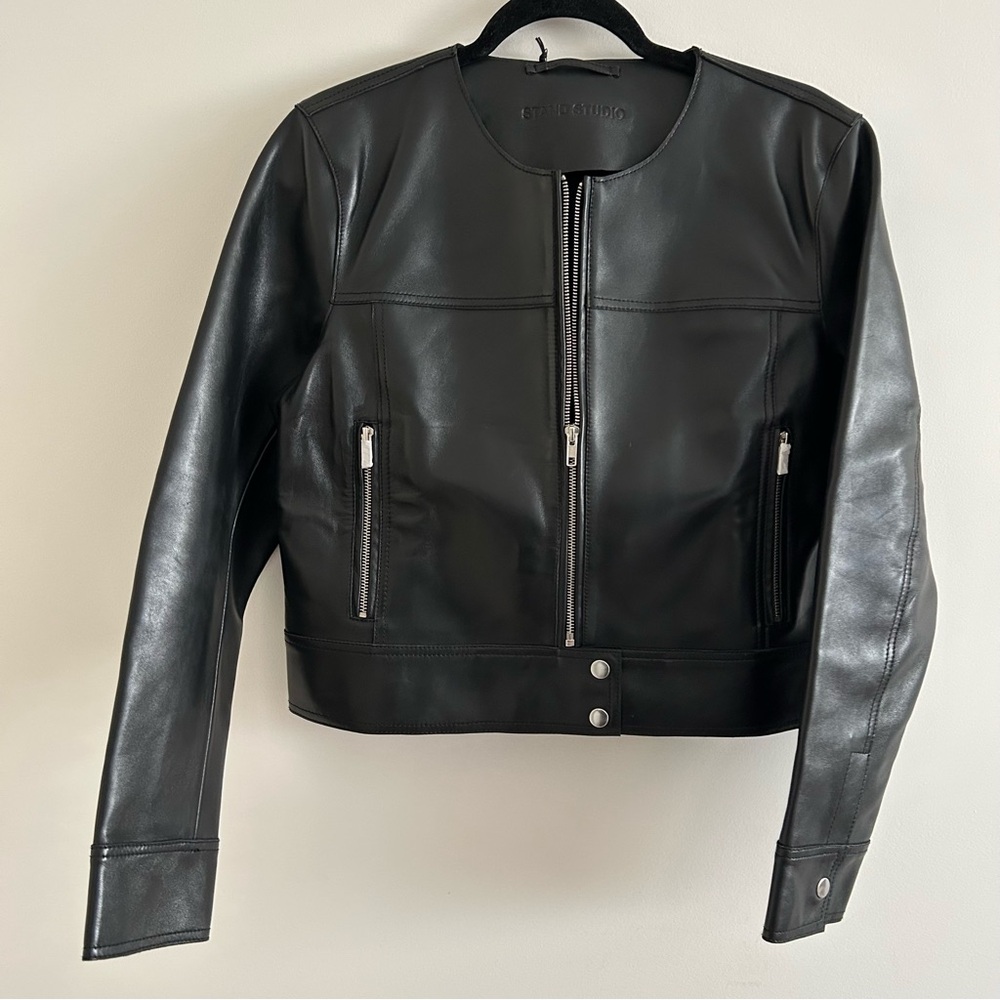 Stand Studio 40EU Women's Black Classic paneled Leather moto style Jacket NWT! - Picture 9 of 12